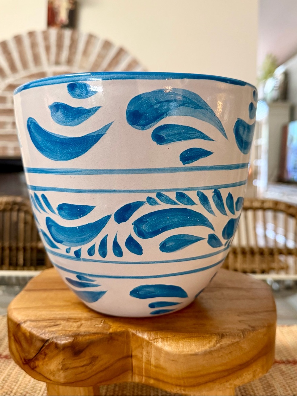 Hand Crafted Blue and White Ceramic Vase with Brushstroke Motif
